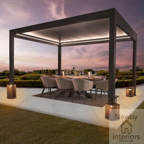 ALU-GB-SOL-3040 - Maze Solis 3m x 4m Aluminium Garden Pergola with LED Lights & Motorised Retractable Roof Grey
