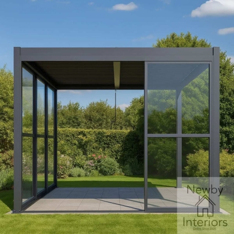 ALU-GB-SPCD3M-12 - Maze Como Pergola Sliding Transparent Doors 3m Side Grey