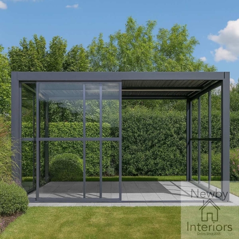 ALU-GB-SPCD4M-12 - Maze Como Pergola Sliding Transparent Doors 4m Side Grey