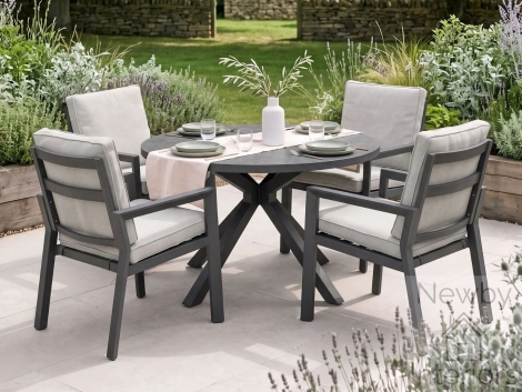 Maze New York 4 Seat Round Aluminium Ceramic Glass Dining Set Dove Grey