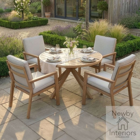 Maze New York Wood Effect Aluminium 4 Seat Round Dining Set Almond with Wood Effect Frame