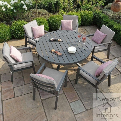 Maze New York Outdoor 6 Seat Round Aluminium Dining Set Dove Grey