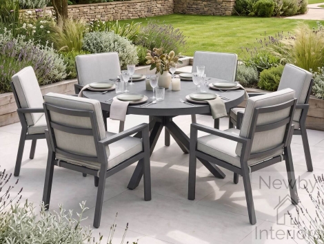 Maze New York 6 Seat Round Aluminium Ceramic Glass Dining Set Dove Grey