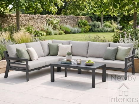 Maze New York Aluminium Corner Sofa Set with Ceramic Glass Coffee Table Dove Grey