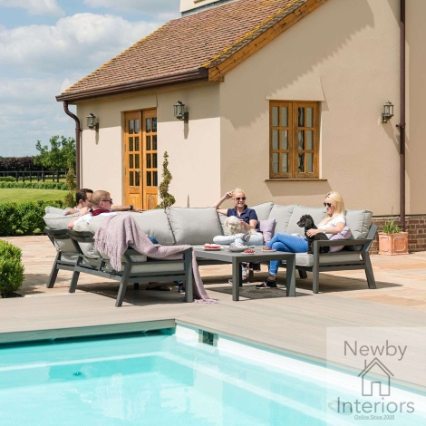 Maze New York Outdoor U-Shaped Aluminium Corner Sofa Set Grey Frame Dove Grey Cushions