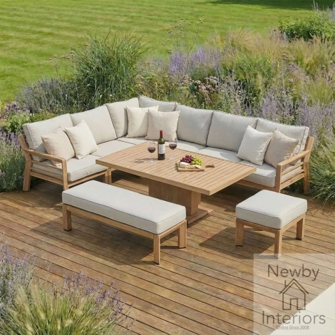 Maze New York Wood Effect Aluminium Corner Dining Set Almond with Wood Effect Frame