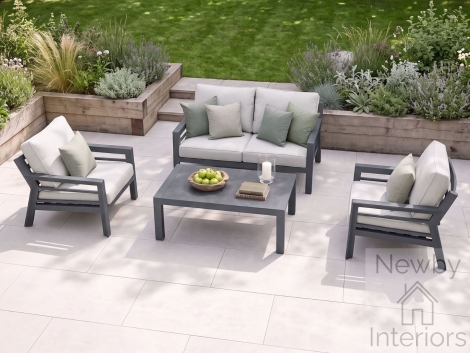 Maze New York 2 Seat Aluminium Sofa Set with Ceramic Glass Coffee Table Dove Grey