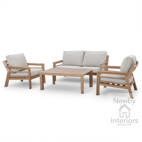 Maze New York 2 Seat Sofa Set with Arm Chair and Coffee Table Wood Effect Frame