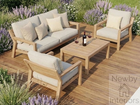 Maze New York 2 Seat Wood Effect Aluminium Sofa Set Almond