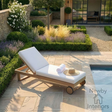 Maze New York Wood Effect Aluminium Single Sunlounger Almond with Wood Effect Frame