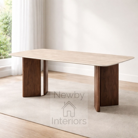 DT-459/WT - Almira Sintered Stone Dining Table 180cm Travertine Effect Walnut Legs – Matt