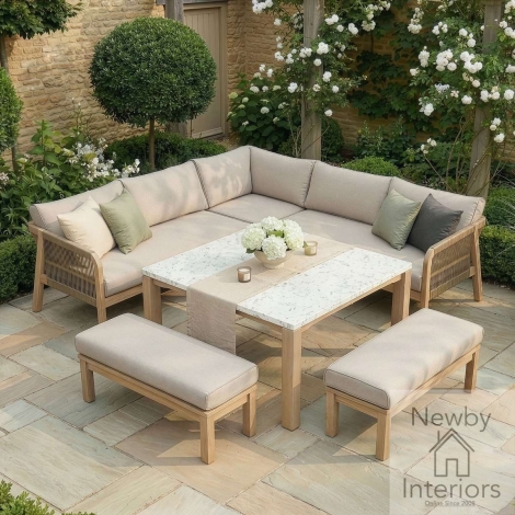 ANTI-CSS-TT-LB - Maze Antigua Rope Weave Square Corner Dining Sofa Set with Footstools Terrazzo with Acacia Frame