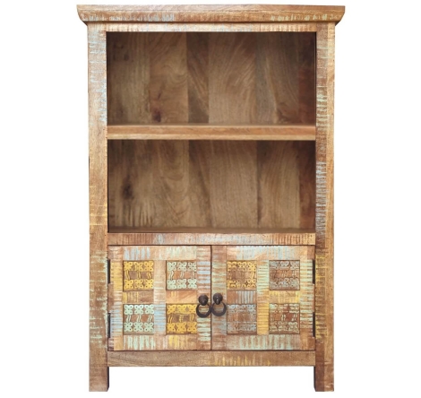 ARA-203 - Aravali - Brown - Mango Wood - Small Bookcase - 2 Doors With 1 Open Shelf