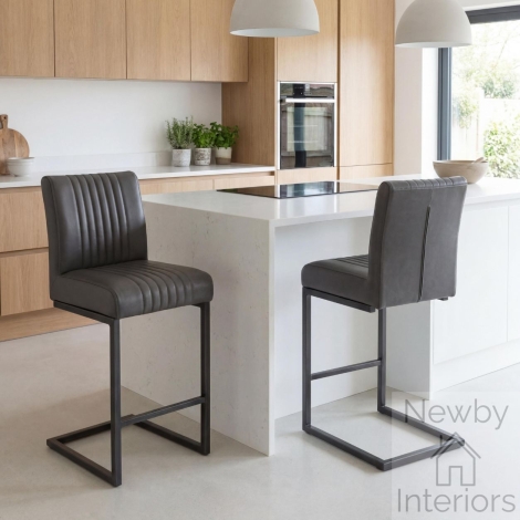 Archer Cantilever Leather Effect Grey Bar Chair (Pair)