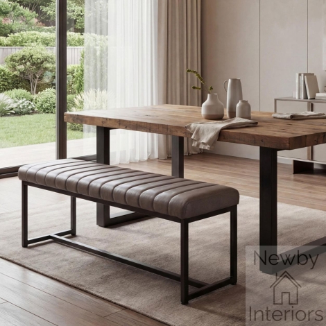 Archer Leather Effect Grey Bench