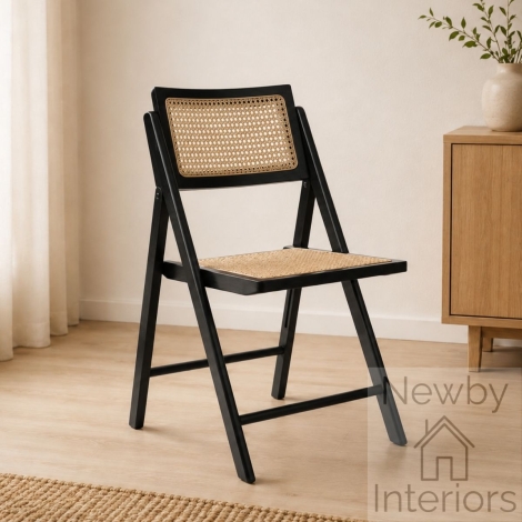 ASHBLACHA - Ashton Black Wooden Dining Chair with Rattan Back and Seat