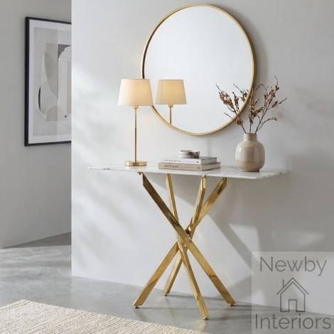 973-20-10 - Astoria White Marble Effect Glass Console Table with Gold Base