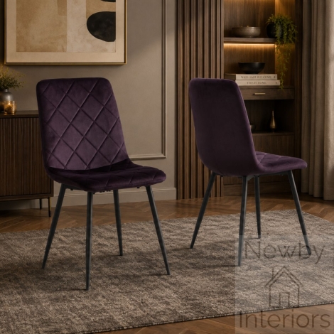 Bella Aubergine Purple Velvet Dining Chairs - Pair