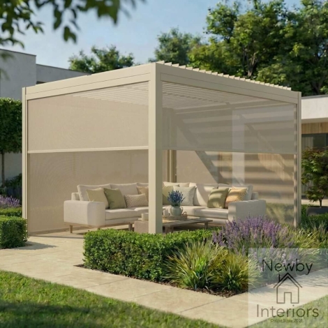 B5-ALU-GB124-304010-Z - Maze Como Pergola Zip Drop Side Blind to fit within 4m width Latte