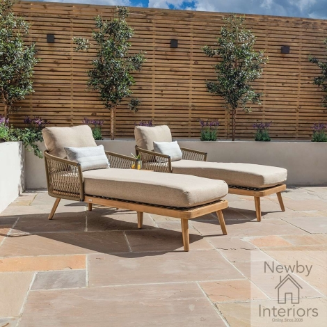 Maze Bali Outdoor Rope Weave Double Sunlounger Set Coffee Table Olive Green Sandstone Cushions