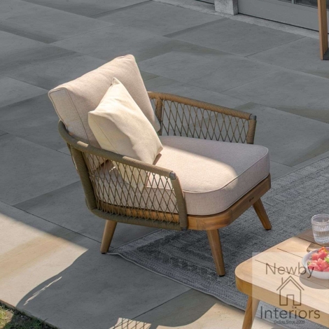 Maze Bali Outdoor Rope Weave Lounge Chair Olive Green Sandstone Cushions