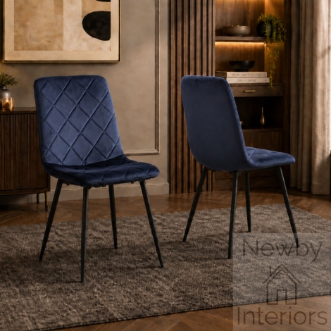 Bella Deep Blue Velvet Dining Chairs - Pair