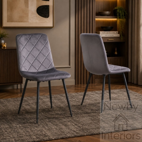 Bella Grey Velvet Dining Chairs - Pair