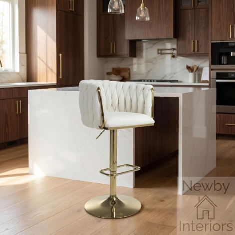 210-05-08-11-01 - Bellaire Cream & Gold Bar Stool Textured Effect