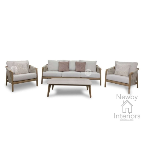 BRAN0606 - Signature Weave Branstone 5 Seater Sofa Set with Heat Transfer Wood Effect and Sintered Stone Table Top