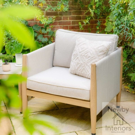 Maze Burford Aluminium Lounge Chair Almond with Wood Effect Frame