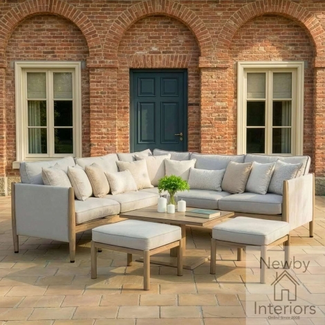 Maze Burford Small Aluminium Corner Dining Set with Square Rising Table Almond & Wood Effect Frame