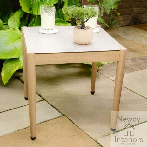 Maze Burford Aluminium Square Side Table with Wood Effect Frame