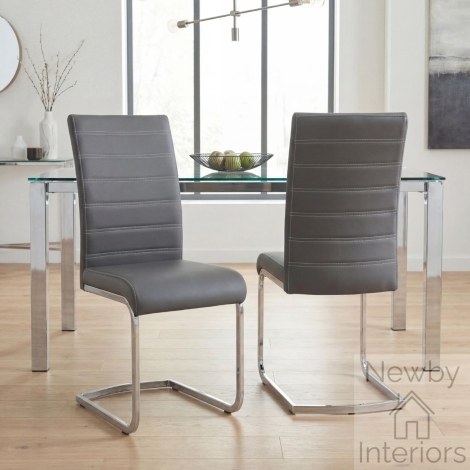 140-36-19-10-01 - Callisto Grey Leather Effect Cantilever Dining Chair (Pair)