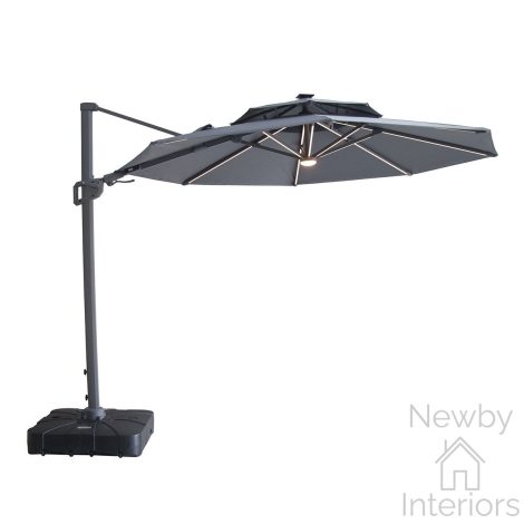 Maze Apollo Solar LED 3m Round Rotating Cantilever Parasol with Base Charcoal Grey