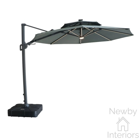 Maze Apollo Solar LED 3m Round Rotating Cantilever Parasol with Base Oil Green