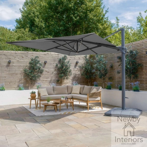 Maze Aramis Solar LED 3m x 4m Rectangular Rotating Cantilever Parasol with Base Charcoal Grey