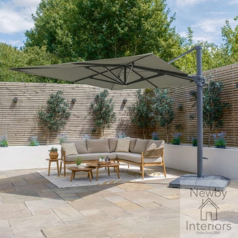 Maze Aramis Solar LED 3m x 4m Rectangular Rotating Cantilever Parasol with Base Oil Green