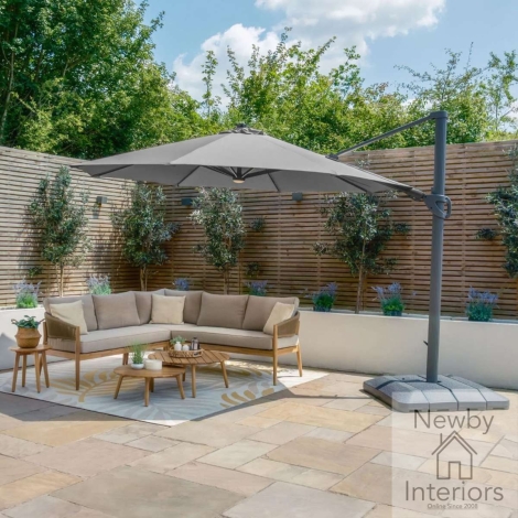 Maze Aramis Solar LED 3.5m Round Rotating Cantilever Parasol with Base Charcoal Grey