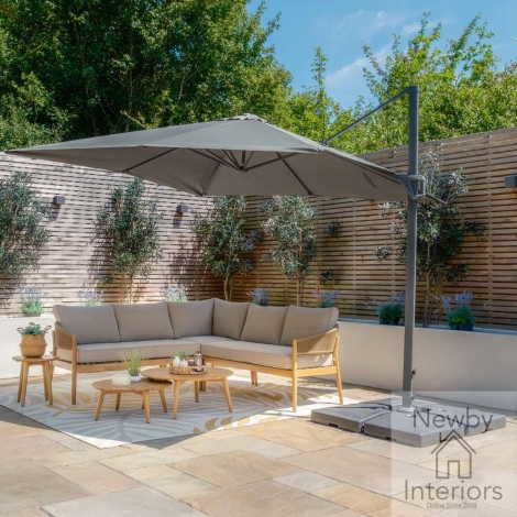Maze Helios 3m x 3m Square Rotating Cantilever Parasol with Base Oil Green