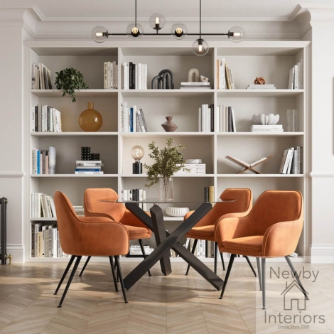 CAPBLADIN4TARBURCHA* - Capri Clear Glass Top Round Dining Table Set with 4 Tara Burnt Rust Chairs