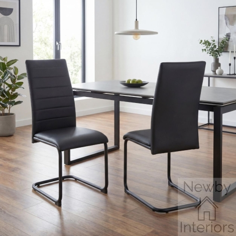 158-14-01-21-01 - Carlisle Black Leather Effect Cantilever Dining Chair (Set of 4)