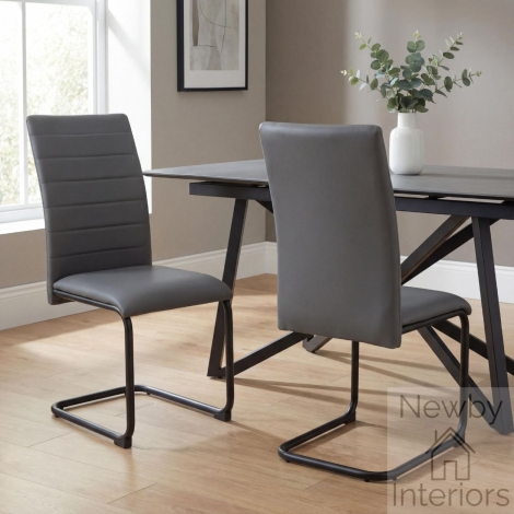 158-14-03-21-01 - Carlisle Grey Leather Effect Cantilever Dining Chair (Set of 4)