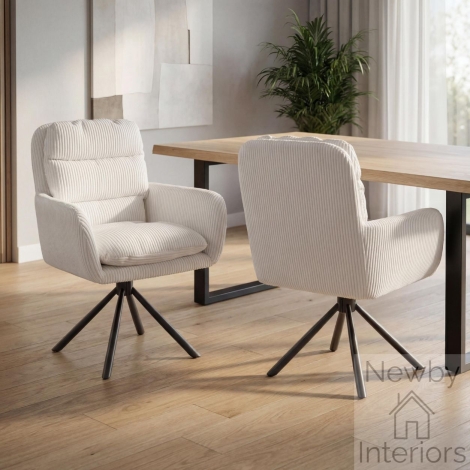 173-18-07-21-01 - Cassidy Corduroy White Swivel Dining Chair (Pair)