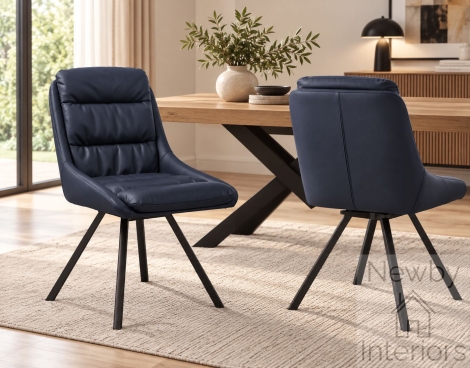 Cavendish Midnight Blue Leather Effect Swivel Dining Chair with Metal Legs (Pair)