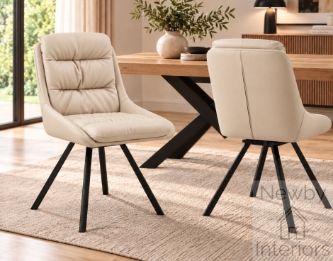 Cavendish Cream Leather Effect Swivel Dining Chair with Metal Legs (Pair)
