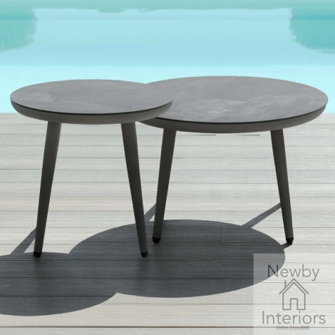 CG-RCT-CH - Maze Pair of Round Coffee Tables with Ceramic Marble Effect Tops Charcoal