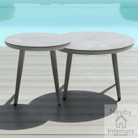CG-RCT-DGR - Maze Pair of Round Coffee Tables with Ceramic Marble Effect Tops Dawn Grey