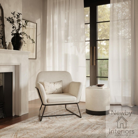 CHARLESIVOWLARAIVOSML* - Charles Ivory Velvet Accent Chair with Lara Small Round Pouffe