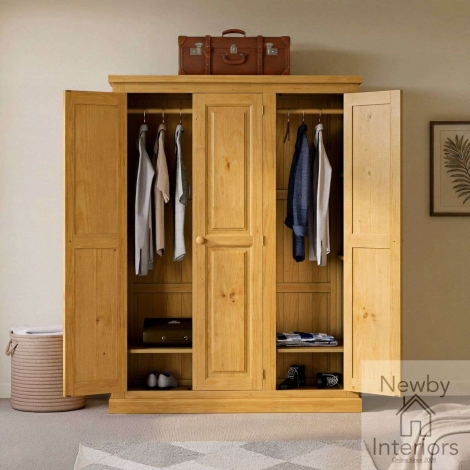 NH-CKP-12 - Chunky Pine Wood 3 Door Triple Wardrobe