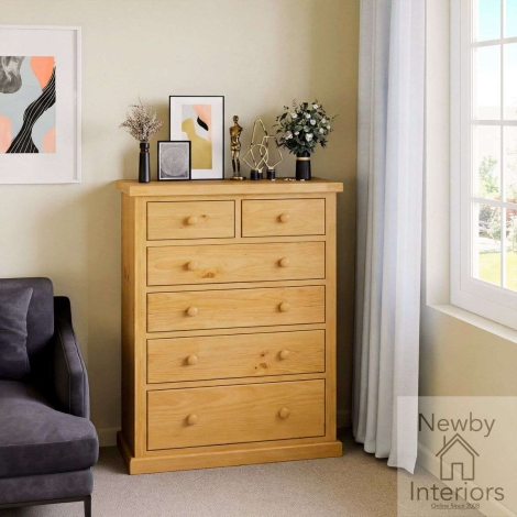NH-CKP-18 - Chunky Pine Wood 2 Over 4 Drawer Chest